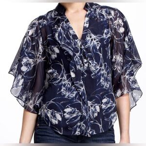 Anthropologie Navy Floral Blouse